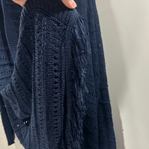 NWT Lane Bryant Fringed Navy Open-Knit Cardigan Soft Long Duster Size 18/20 Plus - Picture 2 of 9